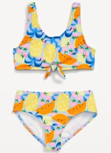Old Navy Tie Bikini Blue Yellow Fruit Floral 2-PC Swim Set Girls Small (6-7) NWT - Picture 1 of 4