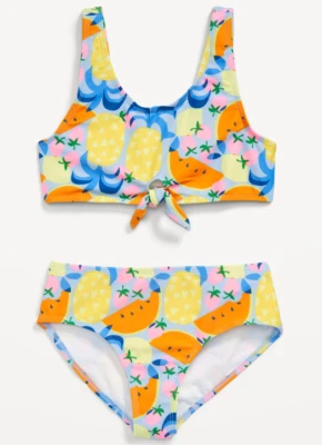 Antiguo Bikini Corbata Azul Marino Azul Amarillo Fruta Floral 2 Piezas Conjunto de Natación Niñas Pequeño (6-7) Nuevo con Etiquetas Foto 1 de 4