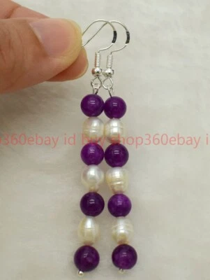 Pendientes de gancho de plata con cuentas de piedras preciosas redondas de sugilita púrpura natural de 6 mm Foto 1 de 4