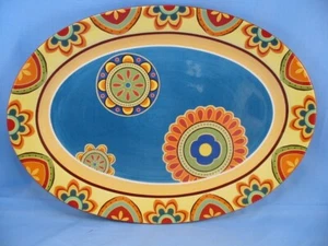 Pier 1 Mexicali Pattern, 19" Oval Serving Platter Yellow Blue RARE - Picture 1 of 12
