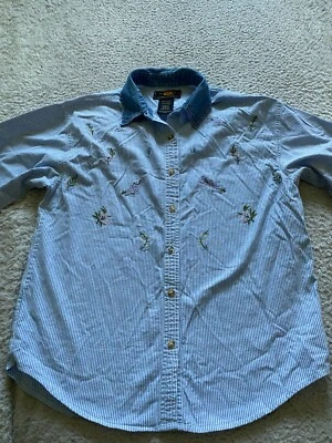 Camisa Route 66 Mujer Rayas Bordada Manga 3/4 Abotonada Azul Talla S Foto 1 de 4