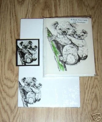Koala and Baby 3 Pc Set-Notepad-6 Blank Notecards and Magnet New - Image 1 of 3
