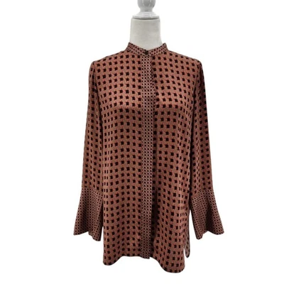 Túnica de seda Lafayette 148 New York para mujer pequeña Desra Highgate pata de gallo Foto 1 de 4