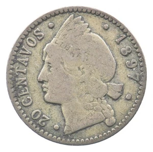 Roughly Quarter Sized 1897 Dominican Republic 20 Centavos World Silver Coin *999 - Picture 1 of 3