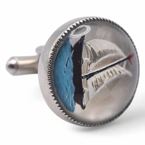 Vintage Bubble Glass 3D Sailboat Cufflink SINGLE REPLACEMENT 3/4" Silver Tone - Picture 1 of 7