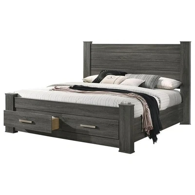 Weathered Gray Wood Queen Platform Bed with Storage - Image 1 of 4