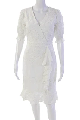 Vestido Yumi Kim para mujer con cremallera trasera manga corta con volantes ojales blanco talla pequeña Foto 1 de 4