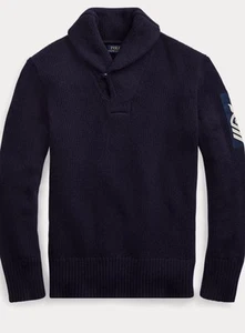 Polo Ralph Lauren Gr. L Chunky Naval Emblem Pullover Navy Schalkragen Bin-P - Bild 1 von 8