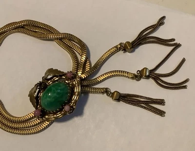 Pulsera Triple Cadena Tono Dorado con Piedra Cabujón Verde Deslizable (2048) Foto 1 de 4