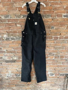 Carhartt Men’s Black Duck Bib Overalls Double Knee Pockets Size 38x34 - Picture 1 of 9