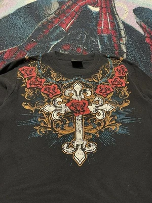 Camisa térmica de manga larga vintage Y2K MMA Elite para hombre L AOP Cross Roses Cyber  Foto 1 de 4