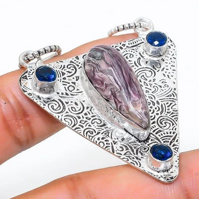 Ciondolo gioiello in argento sterling 925 con pietra preziosa topazio blu rus... - Immagine 1 di 4