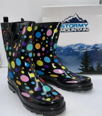 Botas Stormy Mountain Rubber Rain Muck talla 11 multicolor puntos estilo Slipon Foto 1 de 4