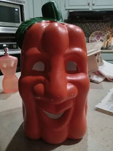 Vintage großes Keramik Kerzenlicht Halloween Kürbis Jack-O-Laterne 70er Jahre 9"  - Bild 1 von 6