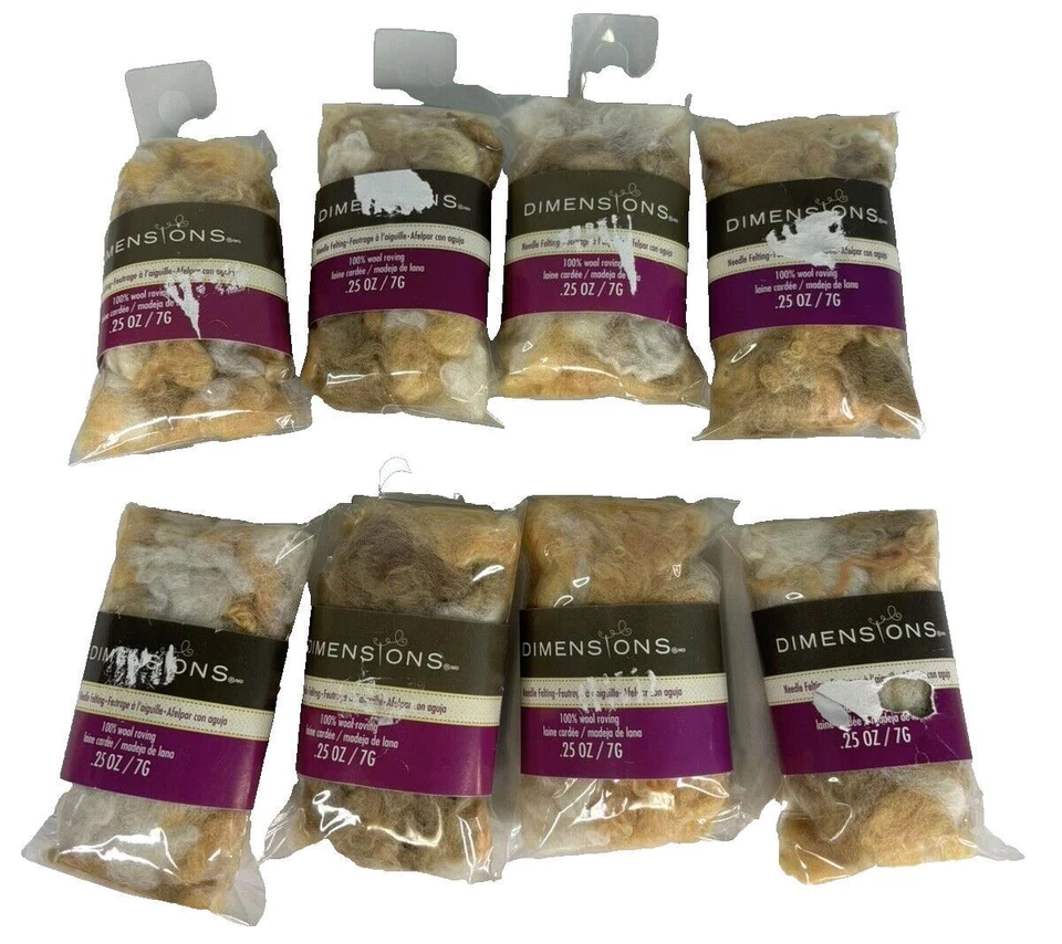 8 Naturals Curly Roving Felting 100 percent Wool Dimensions Needle .25 ounces - Image 1 of 4