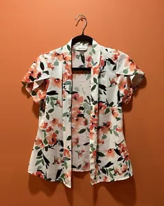 Calvin Klein Open Front Top Blouse Size PM Flutter Sleeve Summer Cardigan FLAW! - Picture 1 of 11