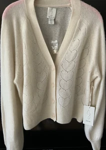 Maglione cardigan JOIE 100% cashmere avorio scollo a V bottoni taglia L wmns nuovo con etichette $249 - Foto 1 di 5