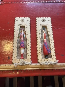 Vintage Folk Art Wood Wall Plaque Russian Hand Carved/Painted Dolls Set Of 2 - Picture 1 of 4