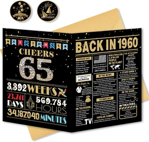 Elegant 65th Birthday Card & Gifts for Him/Her - Black Gold Design Year 1960 - Picture 1 of 12