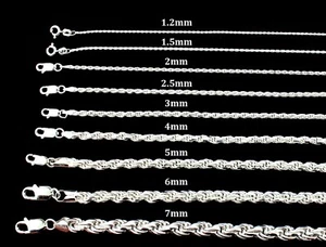 Real Solid 925 Sterling Silver Diamond Cut Rope Chain Italian Necklace Bracelet - Picture 1 of 16
