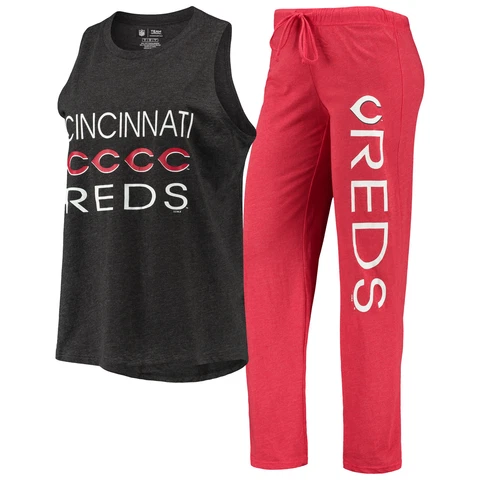 Women's Concepts Sport Red/Black Cincinnati Reds Meter Muscle Tank Top & Pants Cover