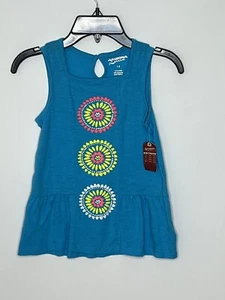 Arizona Jean Co Girls Size 6 Tank Neon Accent NEW With Tag Teal Ruffle Hem 10.00 - Picture 1 of 4