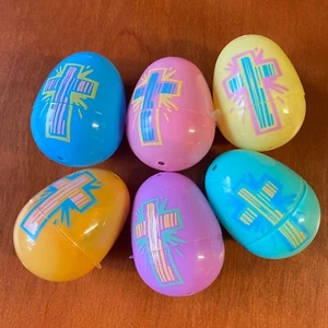 Religious 2.5"" Easter eggs, with a cross, filled with random toys - Picture 1 of 3