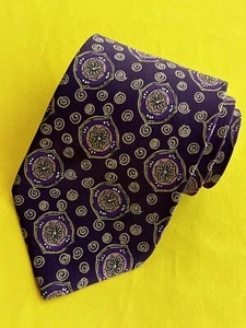 Authentic CHRISTIAN DIOR Flower Dots Spinning Design On Purple Silk Necktie Tie - Picture 1 of 12