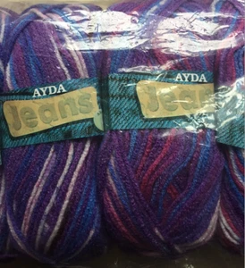 5 x 100g New Ayda Jeans, Purple , blue and white Multi, wool miix knitting yarns - Picture 1 of 3