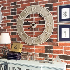 60cm Extra Large Nautical Round Wall Clock Giant Big Open Face Wooden - look - Picture 1 of 7