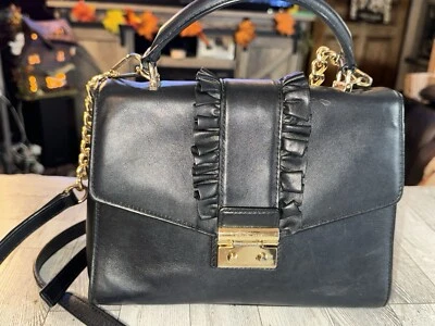 Michael Kors Sloan Ruffles Black Medium Top Handle Satchel - Image 1 of 4