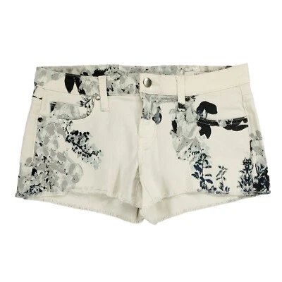 Pantalones Cortos de Jean Genetic Denim Para Mujer 26 The Ivy Tiro Bajo Corte Blanco Floral  Foto 1 de 4