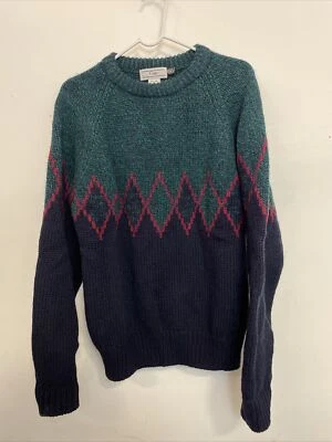 Vintage GAP Sweater Men's Medium Blue Green 100% Wool Ski Pullover Crew Neck - Image 1 of 4