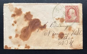 1851-57 US SC #10 WASHINGTON 3C ORANGE BROWN ENVELOPE TO NORMAN KILL NEWYORK - Picture 1 of 4