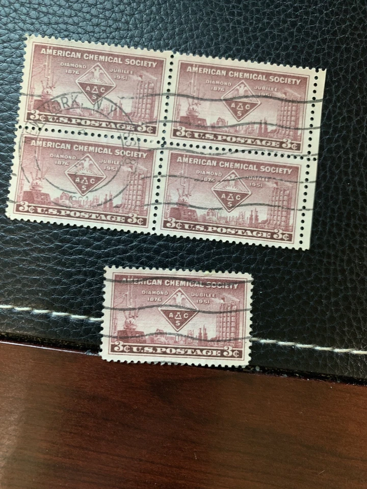 #1002 – 1951 3¢ American Chemical Society, 5 used - Image 1 of 1