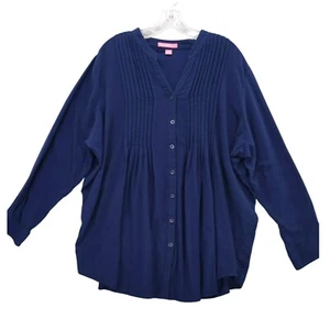 Woman Within Button Down Pintuck Flannel Blouse Long Sleeve Top Size 1X - Picture 1 of 9