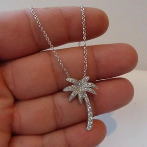 2Ct Round Lab Created Diamond Palm Tree Pendant 14K White Gold Plated Free Chain - Picture 1 of 4