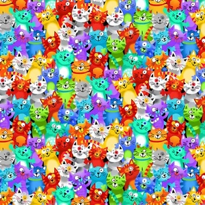 Feline Drive Fabric LIVE LOVE MEOW Packed Rainbow Cats - Fat Quarter (18x22") FQ - Picture 1 of 7