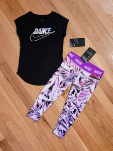 NEW Nike Little Girl "Dance" Tee & Full-length Legging Set, Black/Purple (sz 4) - Picture 1 of 4