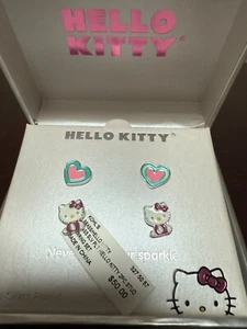 Hello Kitty Fine Silver Plated Rainbow Heart and Sanrio Enamelled 2 Set of Earri - Picture 1 of 3
