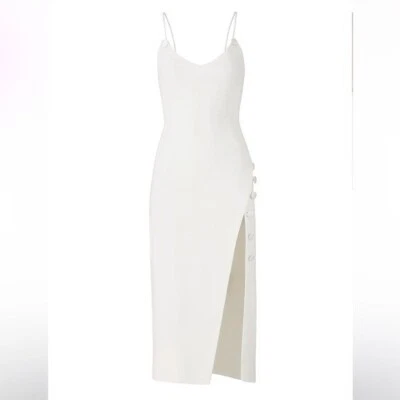 David Koma Side Split Cream Ivory Asymmetric Midi Dress Size 8 Evening Read • - Image 1 of 4