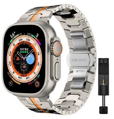 Apple Watch Ultra 2 49mm Series 9 8 7 6 5 4 3 Titanium Orange Strap Metal Band