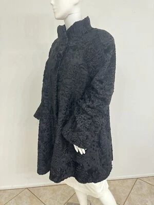 "Abrigo de cordero Revillon negro cola ancha ruso 92"" dobladillo barrido talla 1 talla se adapta a S/M/L" Foto 1 de 4