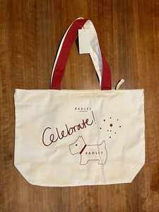 Radley London Celebrate weiße Beuteltasche Canvas Reißverschluss Handtasche (neu mit Etikett) rot - Bild 1 von 9