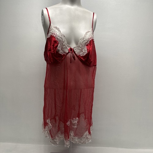 UNDERCOVER Abito seta Victorias Secret babydoll slip senza maniche pizzo trasparente rosso taglia L large