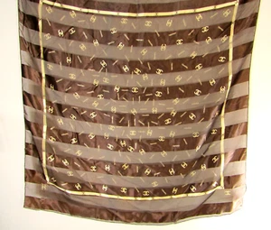 CHANEL Scarf Authentic Cloth Fashion 40"x 40" brown gold - Picture 1 of 12