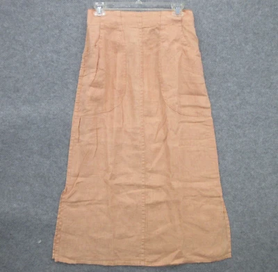 Falda de lino pequeña línea A beige cintura elástica con bolsillos FLAX Designs Foto 1 de 4