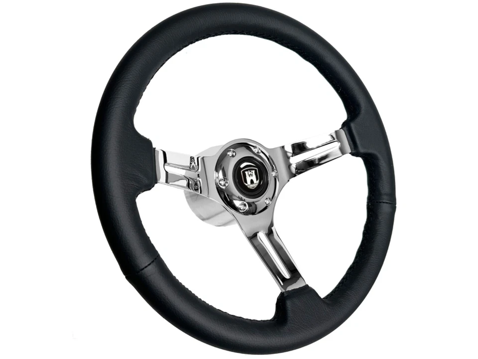 1960-74.5 VW Volkswagen Beetle Bug Black Leather  Steering Wheel Chrome Kit 14" - Image 1 of 4