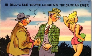 Vintage Comic Humor Postcard Men Looking at Pretty Lady in Swim Suit~ Risque - Picture 1 of 3