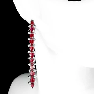 Orecchini in argento sterling 925 rubino 5x4 mm zirconi gioielli con pietre... - Immagine 1 di 4